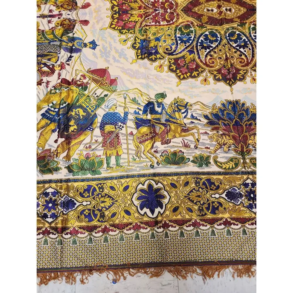 Vtg Indo-Persian silk Tapestry, wall hanging Traditional Hunting Scene 99x76.5